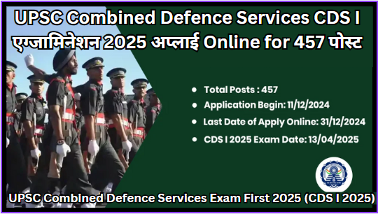 UPSC Combined Defence Services CDS I एग्जामिनेशन 2025 अप्लाई Online for 457 पोस्ट